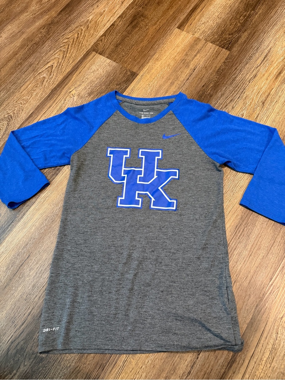 Nike Women’s Gray Tee with Royal Blue Raglan Sleeves and UK Logo